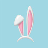 3d Easter bunny ears isolated. render white hare ears . Funny 3d cartoon rabbit ears band for costume