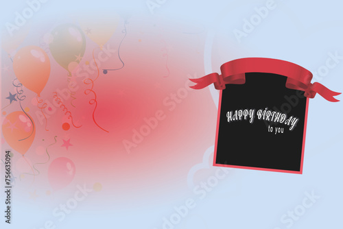 Happy birthday card with balloon and photo frame