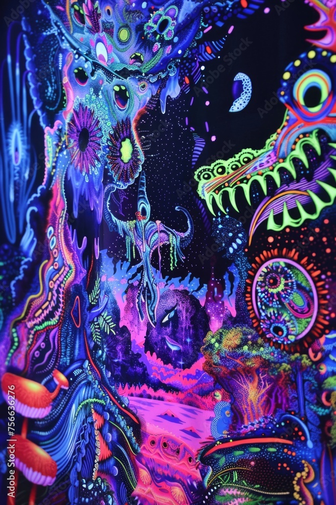 Neon Mystics: Deep Purple Psychedelic Vision of Interdimensional Beings - 90's Inspired Abstract Background
