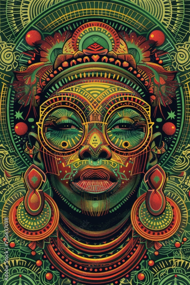Galactic Groove: 70s Funk Art with a Surreal Mix of Cosmic Themes and African Symbols - Cultural Desktop Visual