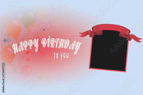 Happy birthday card with balloon and photo frame