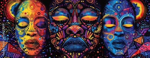Traditional African Patterns Meets 70s Sci-Fi Funk - Vibrant Abstract Background