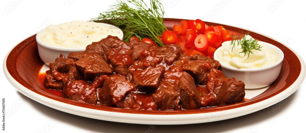 On the table, there is a plate of delicious Gosht Jalfrezi, a traditional Indian dish made with beef, vegetables, and aromatic spices On the table, there is a plate of delicious Gosht Jalfrezi, a traditional Indian dish made with beef, vegetables, and aromatic spices