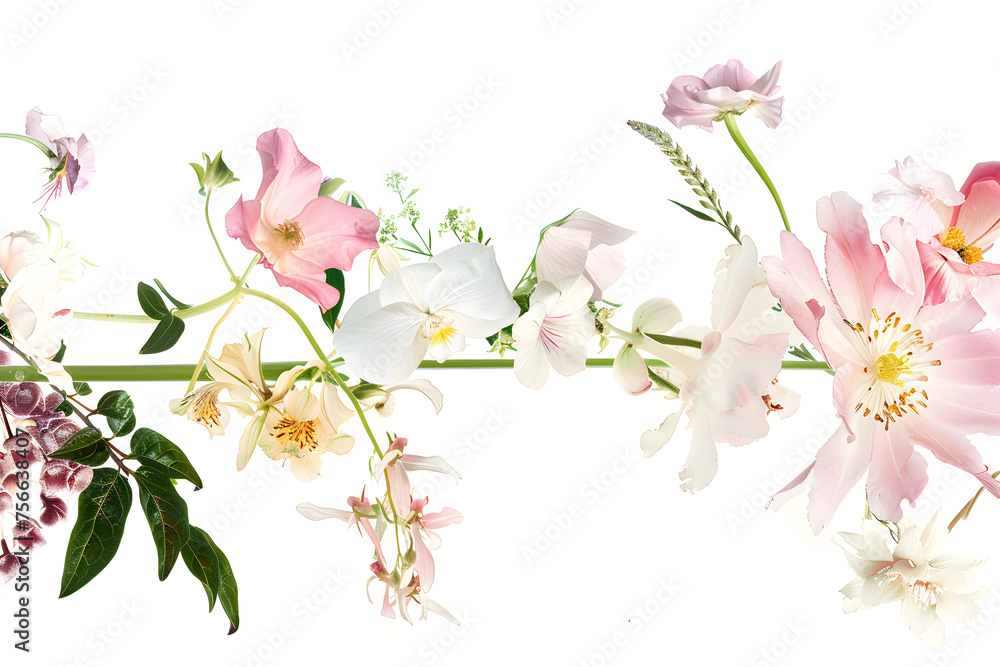 Obraz premium An artistic arrangement of pink and white flowers, showcasing the beauty of nature through creative arts. The delicate petals and branches bring a touch of elegance to any space