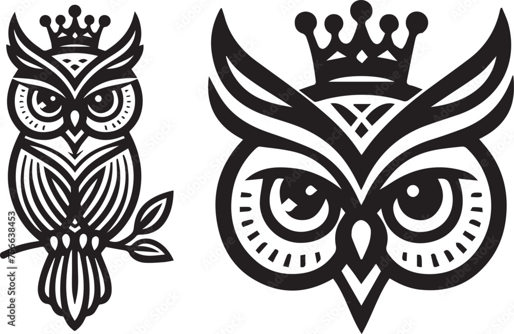 owl in minimalist logo style, thick black line, black vector graphic