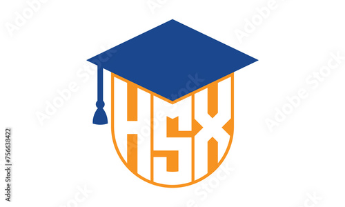 HSX initial letter academic logo design vector template. school college logo, university logo, graduation cap logo, institute logo, educational logo, library logo, teaching logo, book shop, varsity	
 photo