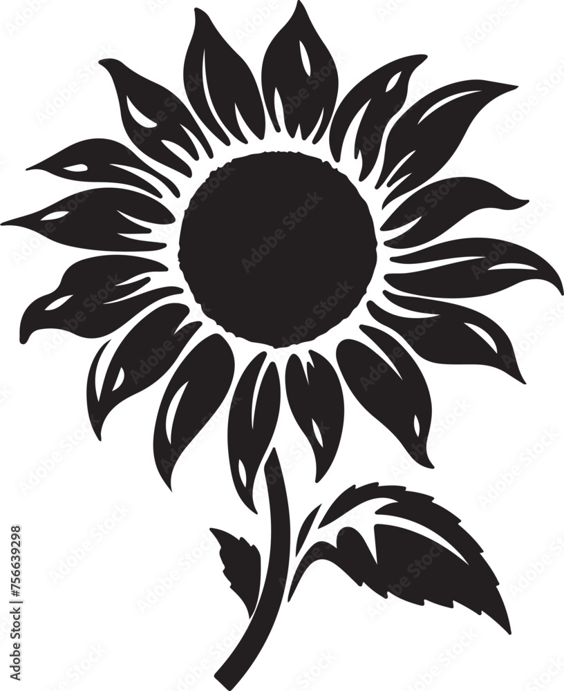 Fototapeta premium Sunflower Silhouette Vector Illustration White Background