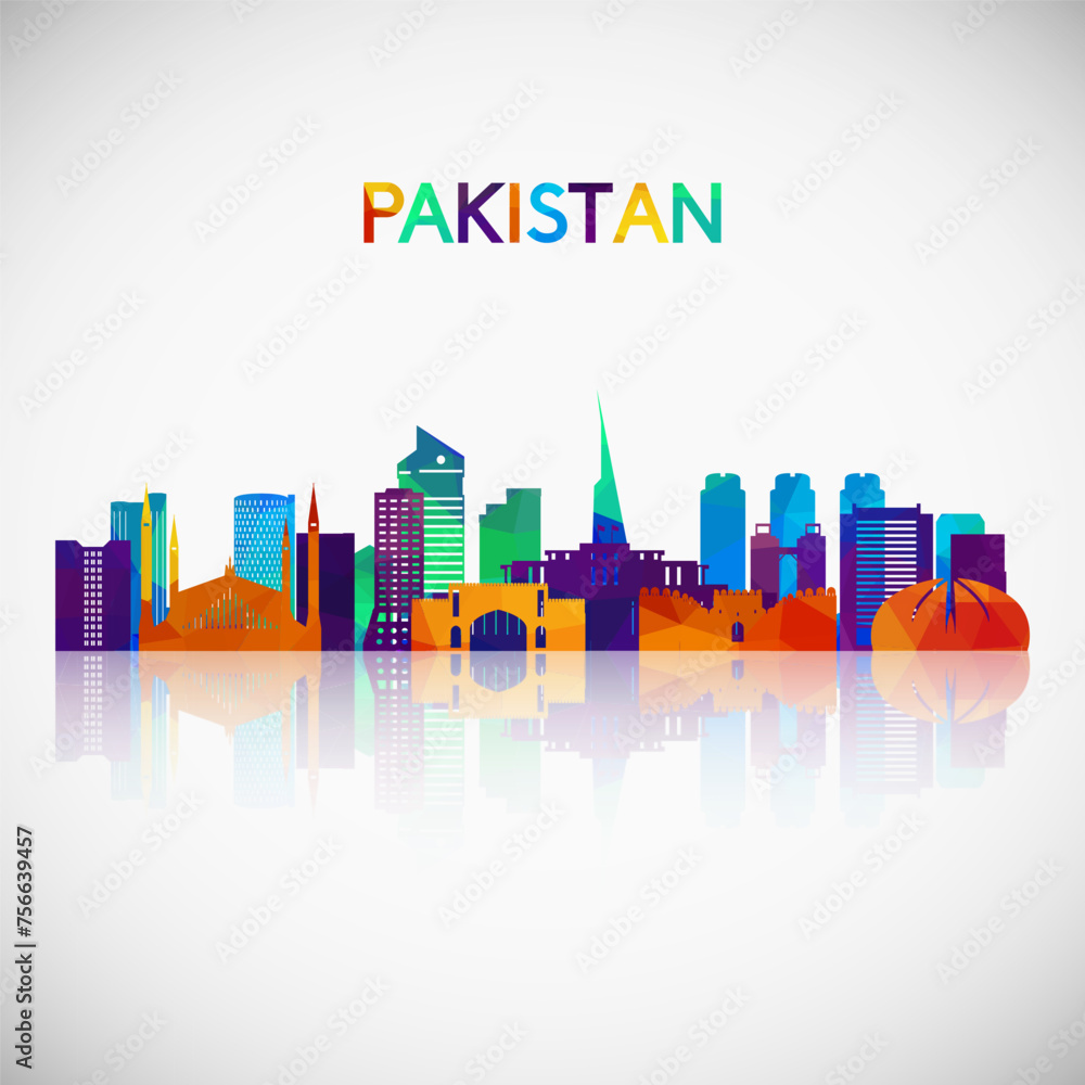 Pakistan skyline silhouette in colorful geometric style. Symbol for your design. Vector illustration.
