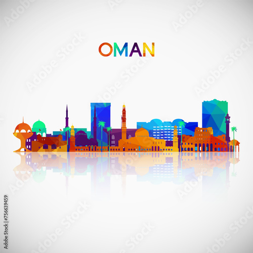 Oman skyline silhouette in colorful geometric style. Symbol for your design. Vector illustration.