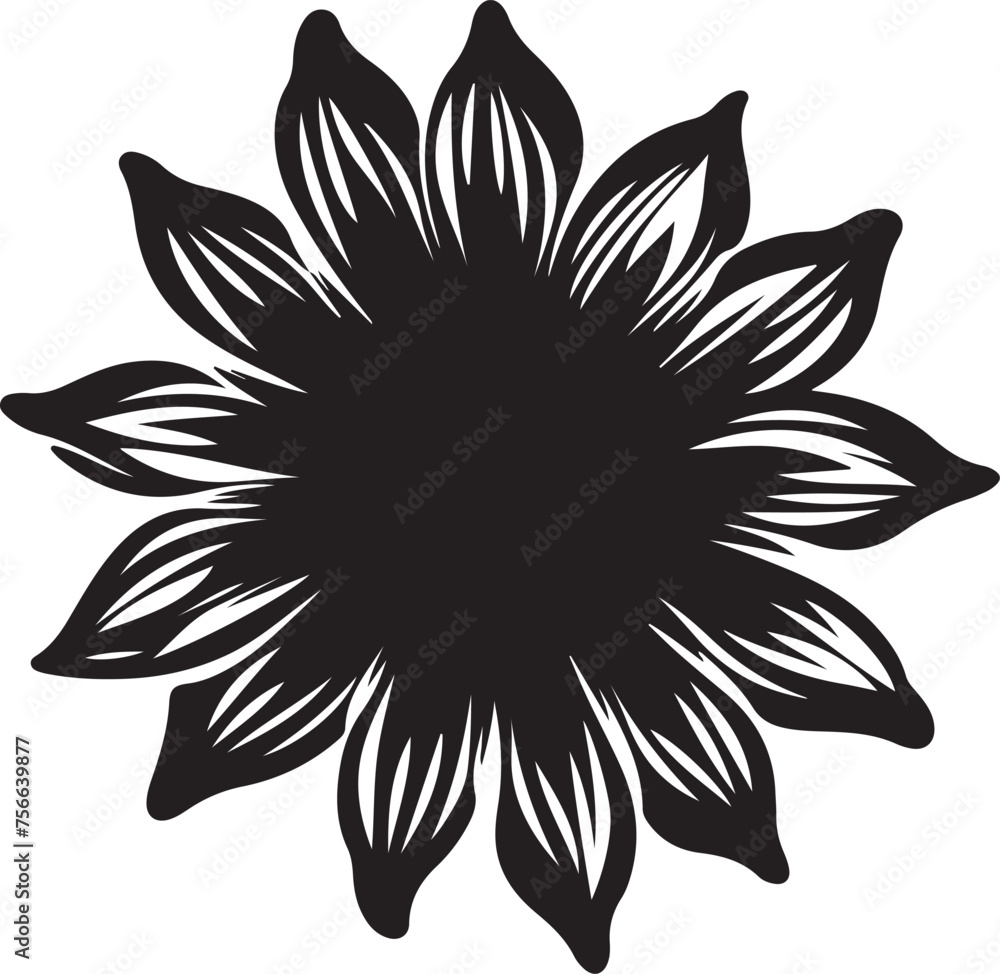 Fototapeta premium Sunflower Silhouette Vector Illustration White Background