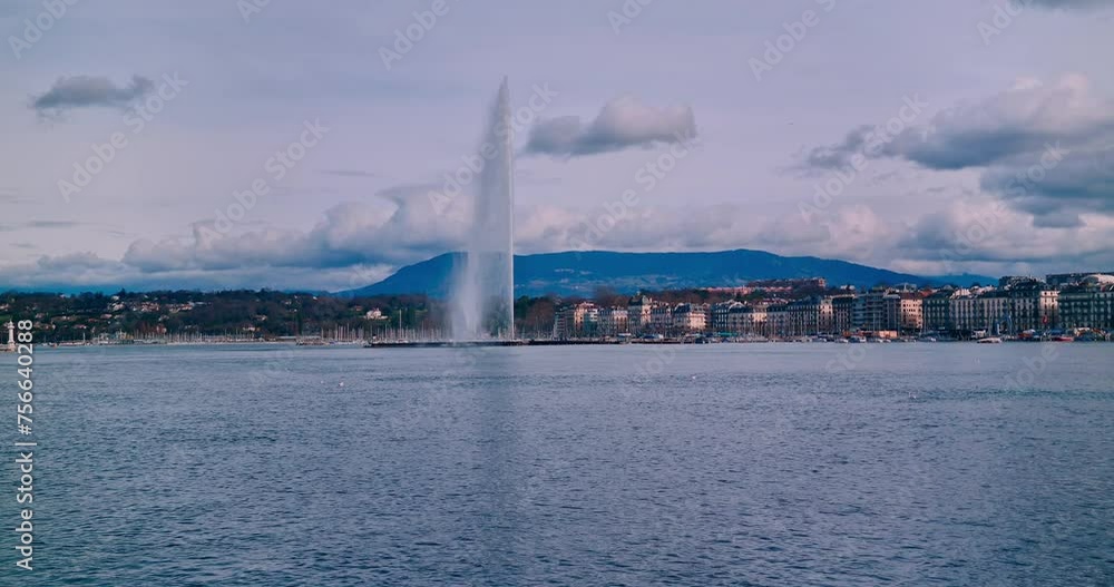 panorama of Lake Geneva with highest fountain in Europe, concept of tourism sights panorama of Lake Geneva with highest fountain in Europe, concept of tourism sights