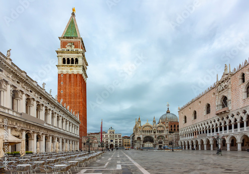 Architecture of St. Mark's square with Campanile tower, basilica San Marco and Doge's palace, Venice, Italy © Mistervlad