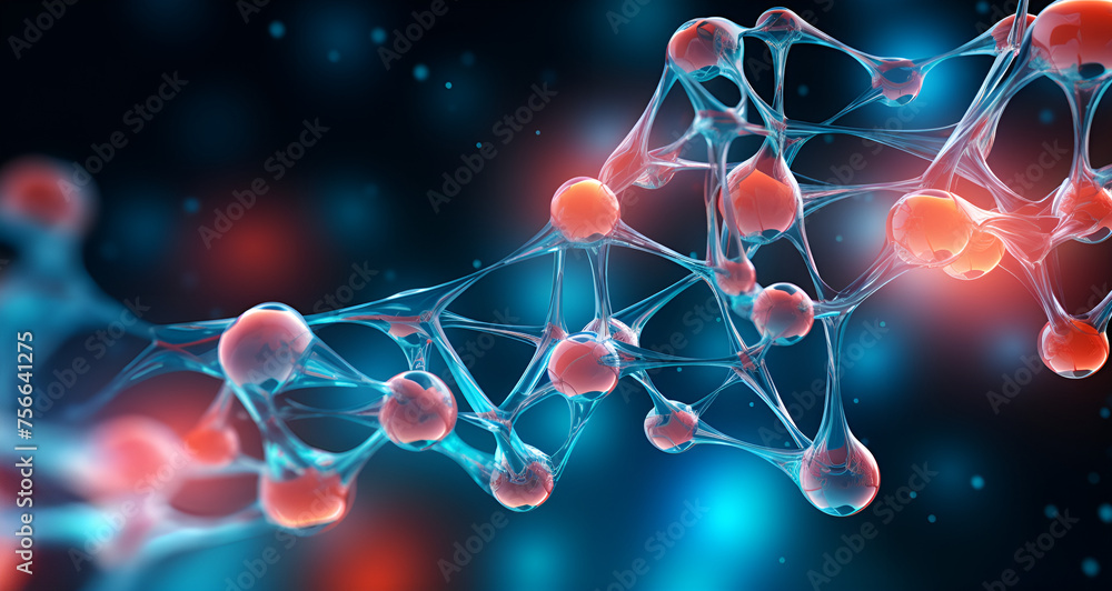 Molecule Abstract Background Design for Science and Cosmetic Concepts, abstract connection molecule, and it's a transparent hydrogen molecule that glows blue