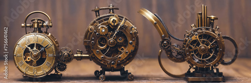Steampunk Clockwork: An intricate mechanism blending gears, cogs, vintage brass elements, evoking Victorian-era technology. Generative AI © Olga Khoroshunova