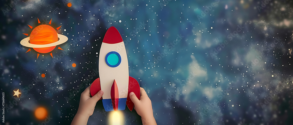Rocket in Hand, Future Planned, Happy Spaceflight Day! - obrazy, fototapety, plakaty 