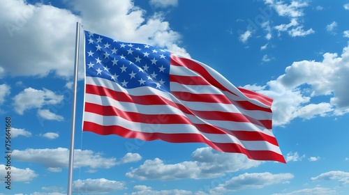 USA flag waving in the wind. United States of America national flag of country on blue sky background