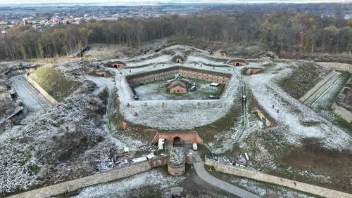 Aerial drone view of Nysa Stronghold early modern defensive systems. Fort nysa. Prussian fortress nysa in Opole. Fort Prussia, erected on the hills of the northern bank of the Nysa Klodzka rive photo