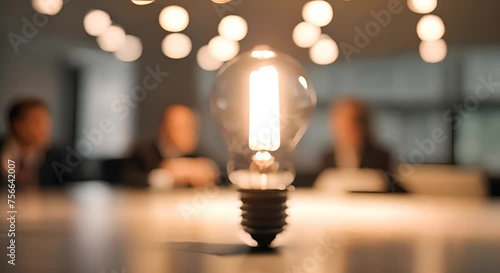 Light bulb on in an office. Brainstorming. Creativity. photo