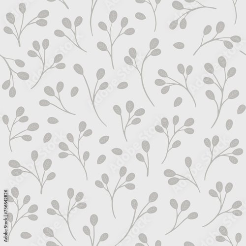 messy delicate pastel gray green botanical elements spring season holiday vector seamless pattern on light background