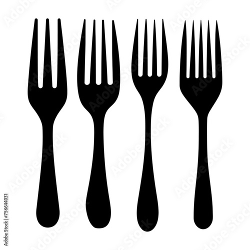 Fork black silhouette. Fork silverware utensil for eating vector icon on a white background 