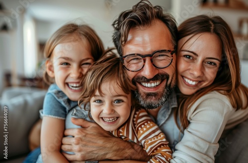 Joyful family moments - A father's warm embrace captures life's simple pleasures