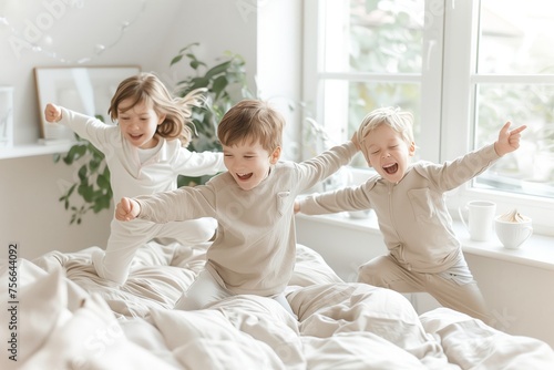 Infectious Laughter and Carefree Joy of Childhood in a Serene Bedroom