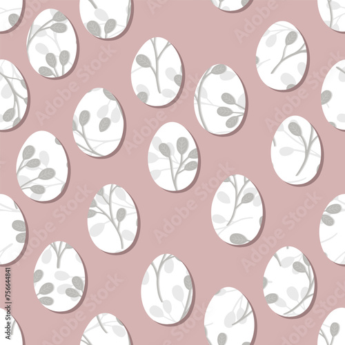 Easter eggs decorated with delicate botanical design spring season holiday vector seamless pattern on pastel pink background