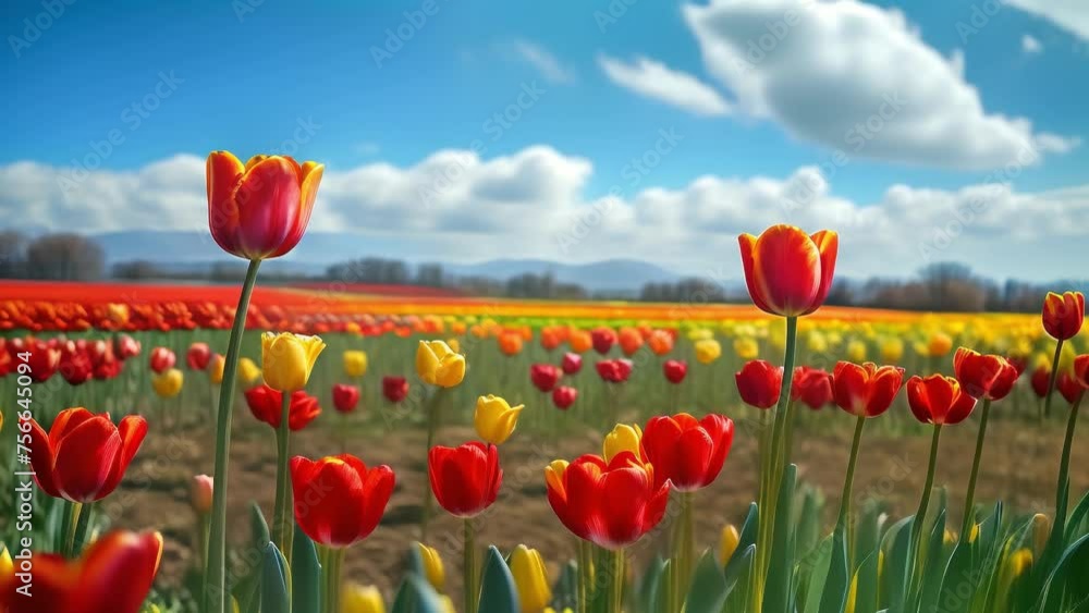 The fields are decorated with blooming tulips The fields are decorated with blooming tulips