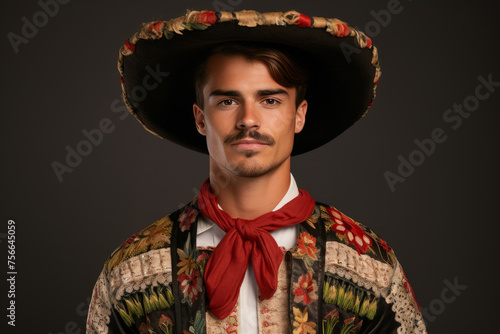 Portrait of a young latin man wearing traditional clothes