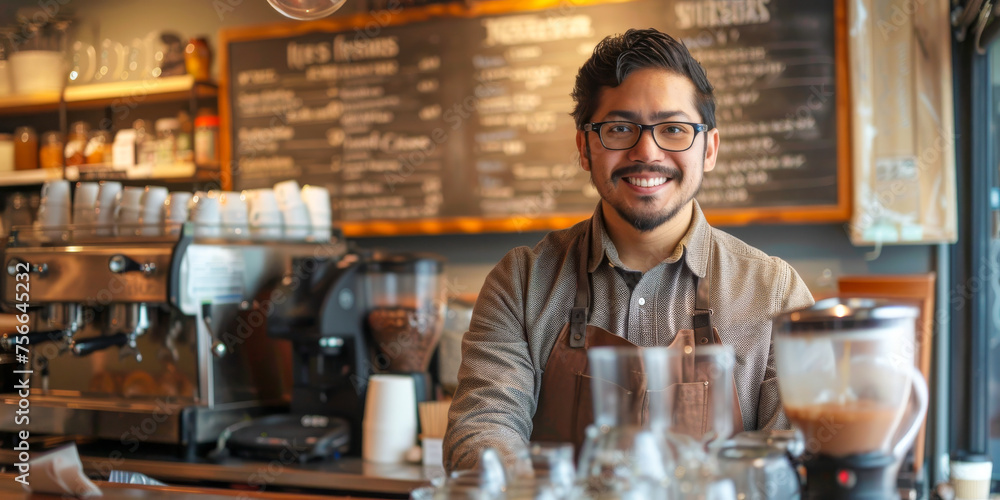 Smiling Barista Ready to Serve in a Cozy Coffee Shop Smiling Barista Ready to Serve in a Cozy Coffee Shop