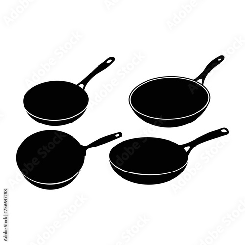 Frying Pan black silhouette. cooking frying pan icon and vector illustration