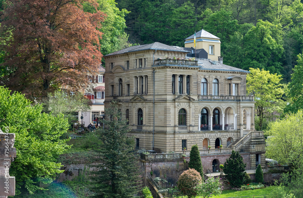 Exterior of Villa Lobstein, Heidelberg Baden-Wurttemberg, Germany. Luxury old house in lush forest.