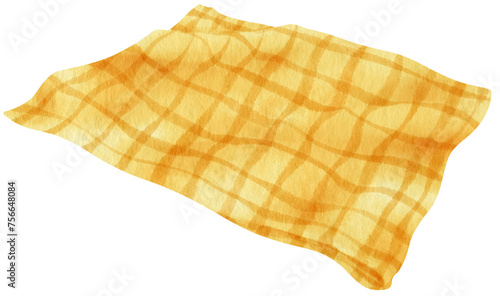 yellow Checkered Beach towel picnic blanket in watercolor