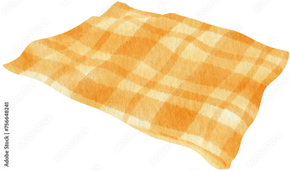 Fototapeta premium yellow Checkered Beach towel picnic blanket in watercolor