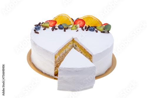 fruit sponge cake isolated