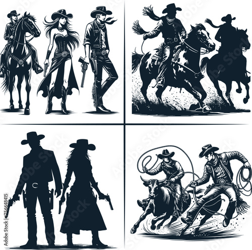 cowboy and cowgirl vector vector bundle File