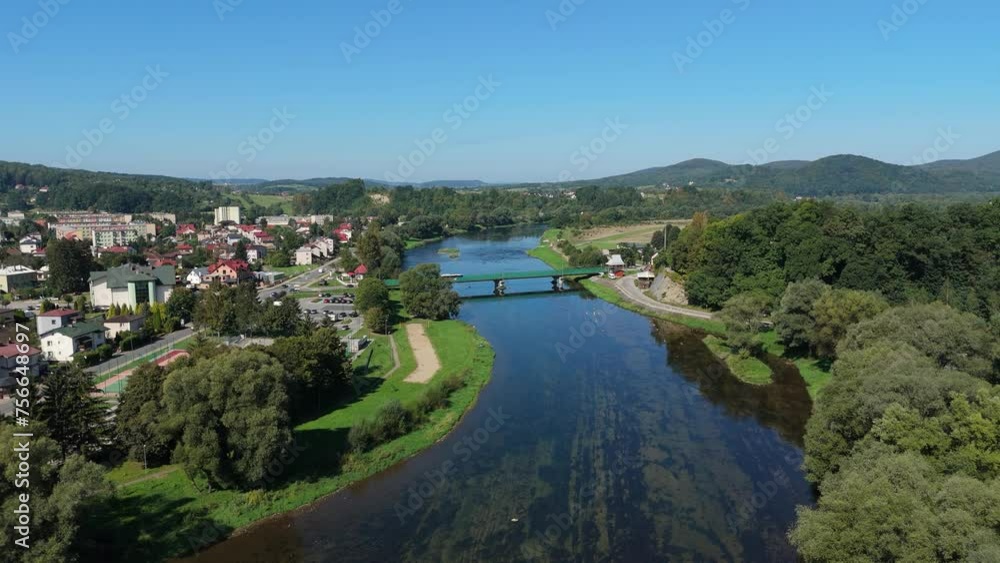 Beautiful Landscape River San Bridge Sanok Bieszczady Aerial View Poland Beautiful Landscape River San Bridge Sanok Bieszczady Aerial View Poland