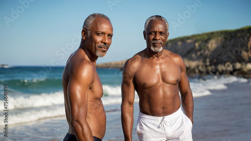 A handsome, respectable older black man posing in swimming trunks