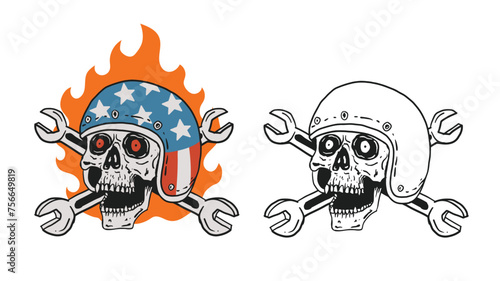 Skull wearing helmet with usa flag