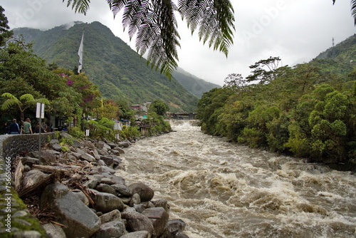 Swollen river above the Pailon del Diablo waterfall in Banos, Ecuador © Angela