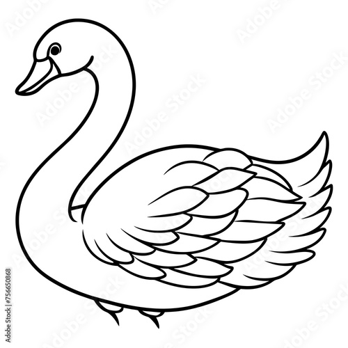 Hand drawing artistic swan for adult coloring page line art vector