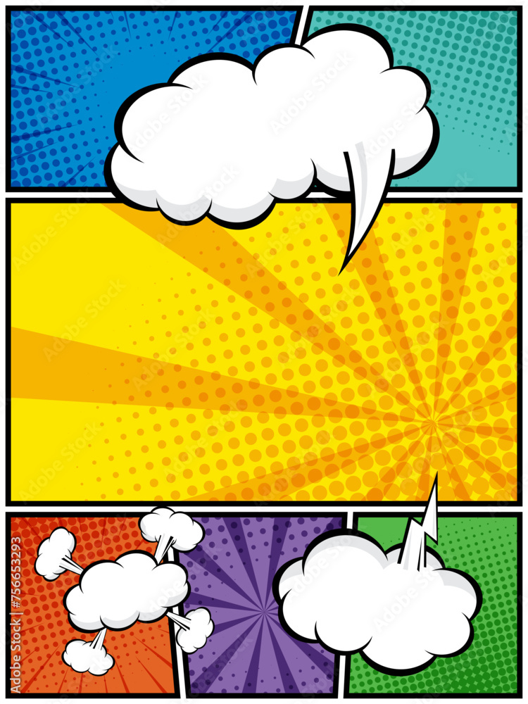 Fototapeta premium comic book, pop art cartoon layout template halftone dotted background