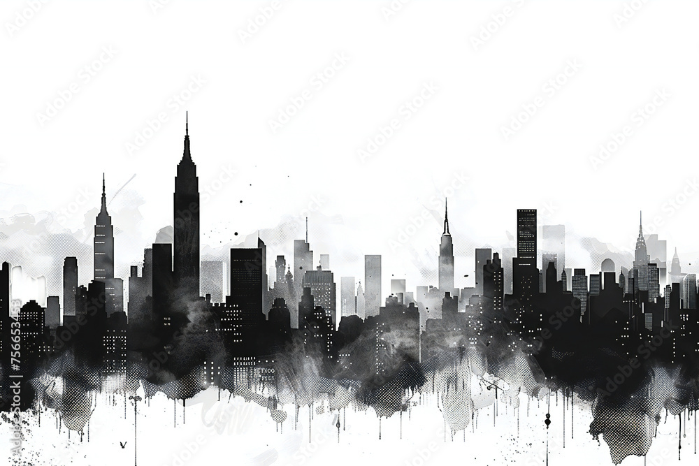 city skyline, reflection, NY, black and white, grunge,  silhouette, skyline, skyscraper, usa