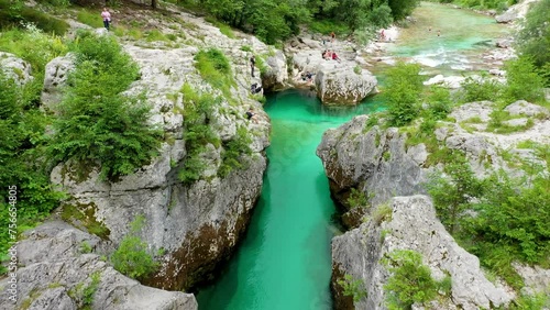 Amazing  Soca river gorge in Slovenian Alps. Great Soca Gorge (Velika korita Soce), Triglav National park, Slovenia. Great canyon of Soca river, Bovec, Slovenia. Soca Gorge in Triglav National Park.