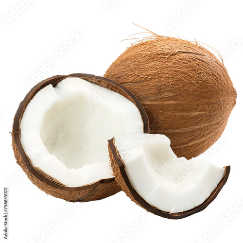 Coconut with cut in half isolated on white background. photo