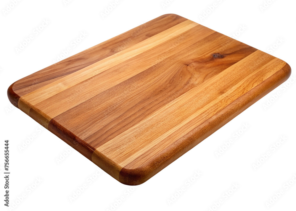 Wooden cutting board isolated on a transparent background. Top view.