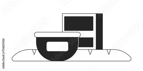 Checkout grocery black and white 2D line cartoon object. Bread jam cereals. Supermarket goods isolated vector outline item. Foodstuff. Shopping food. Grocerys monochromatic flat spot illustration