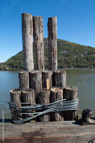 Mooring posts on a river pier