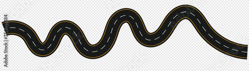Horizontal asphalt road template. Winding road vector illustration. Seamless highway marking isolated on white background. EPS 10