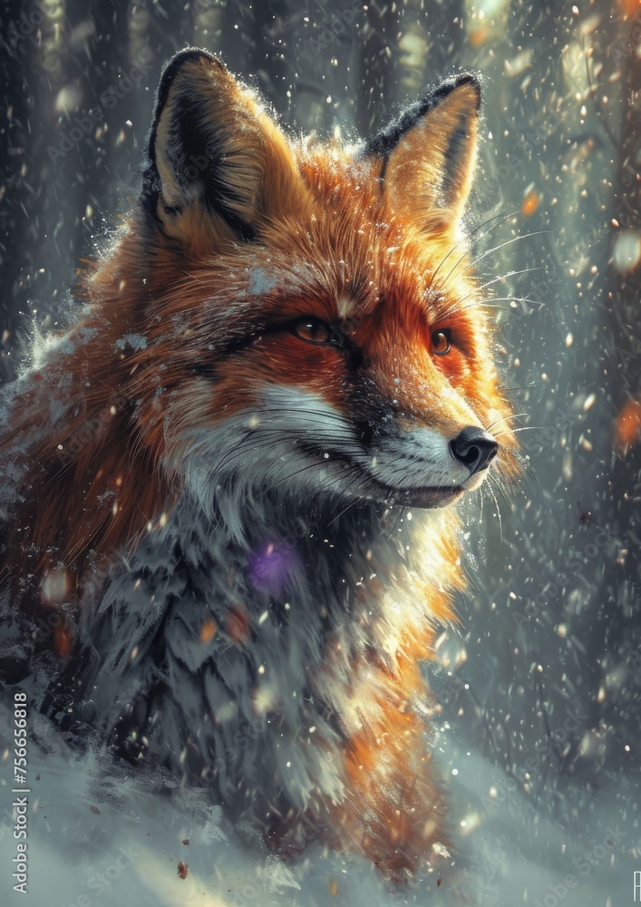 Ethereal Red Fox Amidst Snowflakes Ethereal Red Fox Amidst Snowflakes